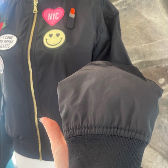 Express Black Bomber Jacket w/ Colorful PatchesI Came To Break Hearts Women’s XS - Picture 11 of 11